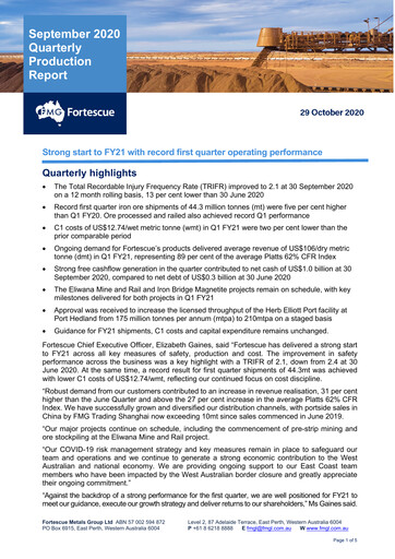 Thumbnail Fortescue Quarterly Report 2020-q3