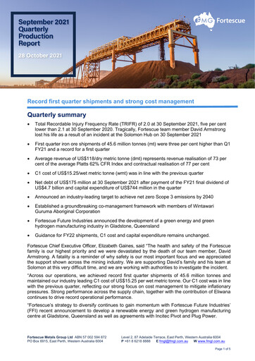Thumbnail Fortescue Quarterly Report 2021-q3