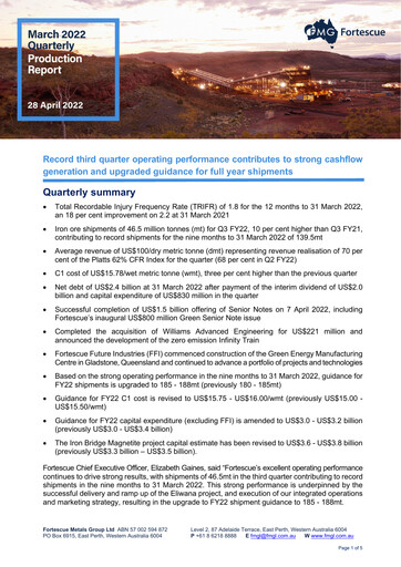 Thumbnail Fortescue Quarterly Report 2022-q1