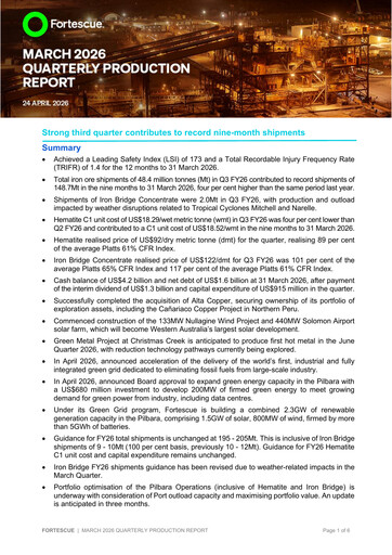 Thumbnail Fortescue Quarterly Report 2026-q3