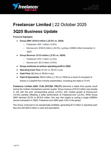 Thumbnail freelancer.com Quarterly Report 2025-q3