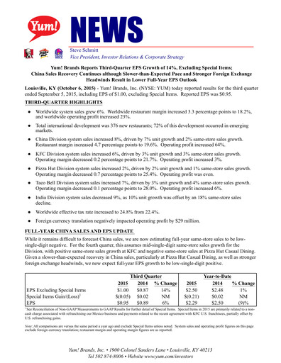 Thumbnail Yum! Brands Quarterly Report 2015-q3
