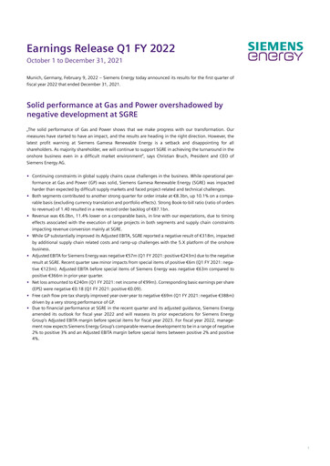 Vorschaubild Siemens Energy Quartalsbericht 2022-q1