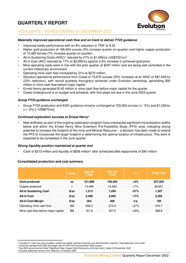 Miniature Evolution Mining
 Rapport trimestriel 2022-q4