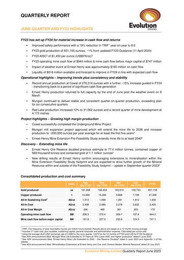 Miniature Evolution Mining
 Rapport trimestriel 2023-q2