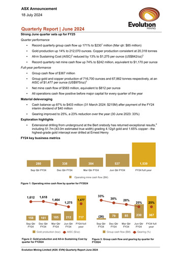 Miniature Evolution Mining
 Rapport trimestriel 2024-q2