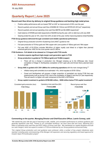 Miniature Evolution Mining
 Rapport trimestriel 2025-q2