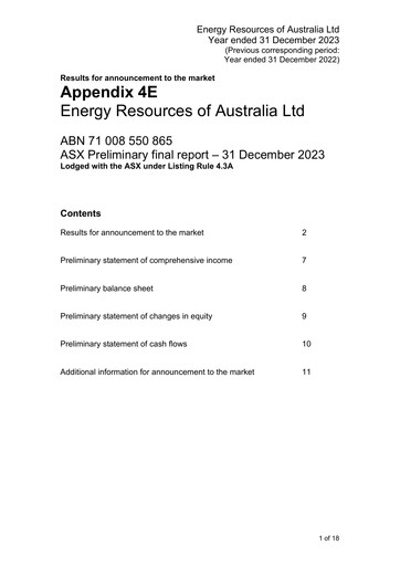 Thumbnail Energy Resources of Australia Financial Report 2023