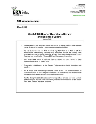 Thumbnail Energy Resources of Australia Quarterly Report 2026-q1