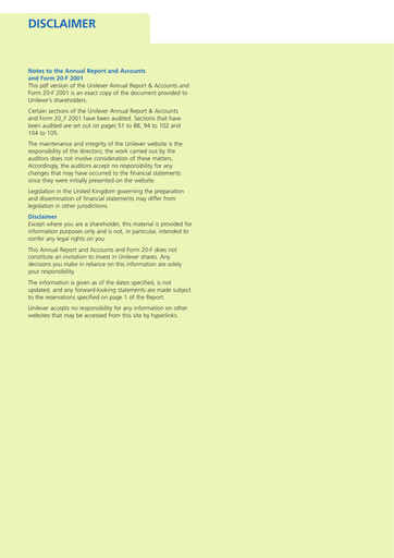 Thumbnail Unilever Annual Report 2001