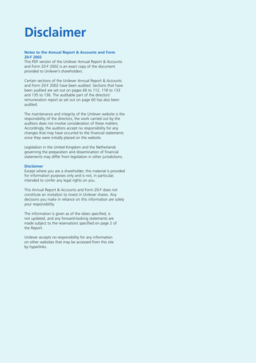 Thumbnail Unilever Annual Report 2002