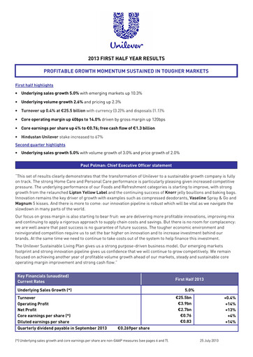 Thumbnail Unilever Half-year Report 2013-h1