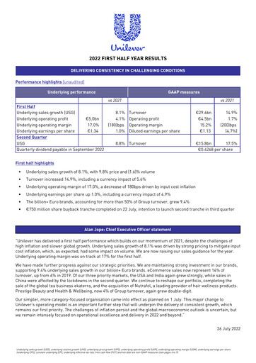 Thumbnail Unilever Half-year Report 2022-h1