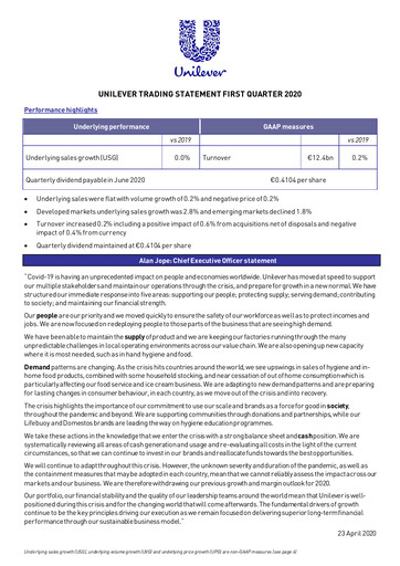 Thumbnail Unilever Quarterly Report 2020-q1