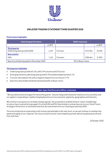 Thumbnail Unilever Quarterly Report 2020-q3