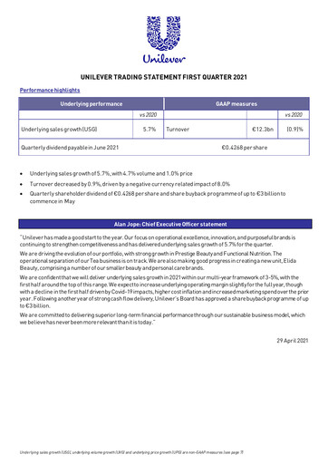 Thumbnail Unilever Quarterly Report 2021-q1