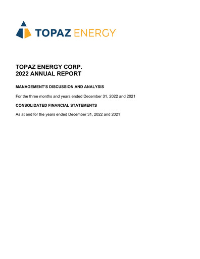 Thumbnail Topaz Energy Annual Report 2022