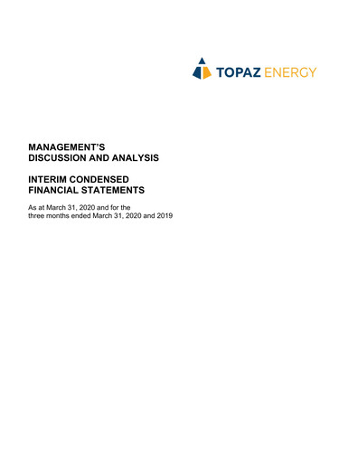 Thumbnail Topaz Energy Quarterly Report 2020-q1