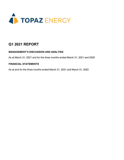 Thumbnail Topaz Energy Quarterly Report 2021-q1