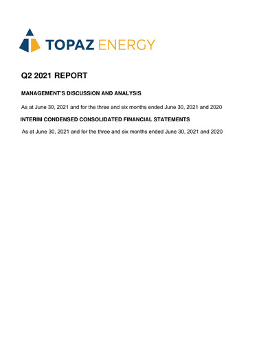 Thumbnail Topaz Energy Quarterly Report 2021-q2