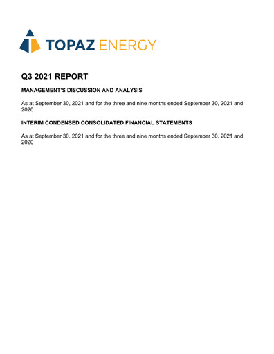 Thumbnail Topaz Energy Quarterly Report 2021-q3