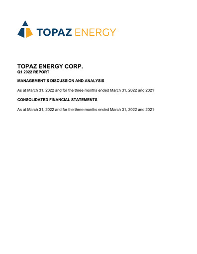 Thumbnail Topaz Energy Quarterly Report 2022-q1