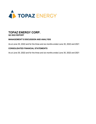 Thumbnail Topaz Energy Quarterly Report 2022-q2