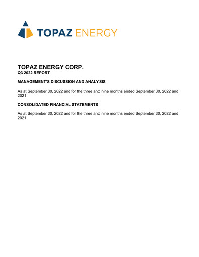 Thumbnail Topaz Energy Quarterly Report 2022-q3