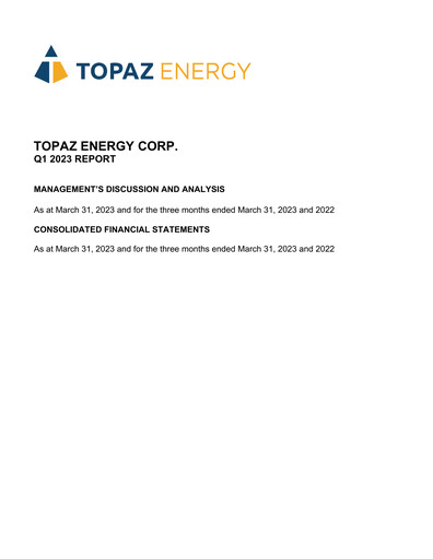 Thumbnail Topaz Energy Quarterly Report 2023-q1