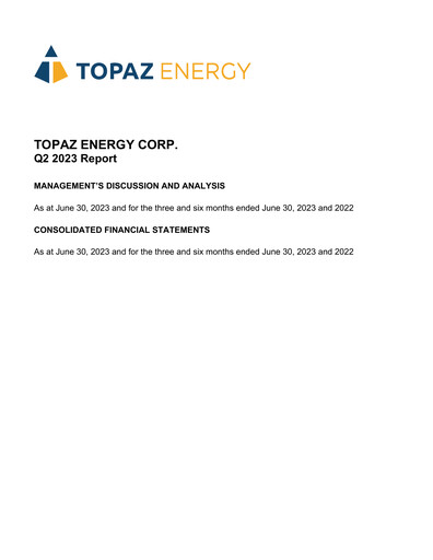 Thumbnail Topaz Energy Quarterly Report 2023-q2
