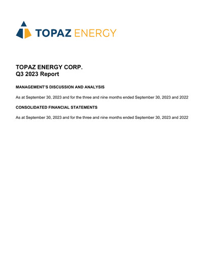 Thumbnail Topaz Energy Quarterly Report 2023-q3