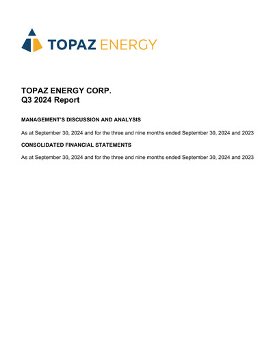 Thumbnail Topaz Energy Quarterly Report 2024-q3