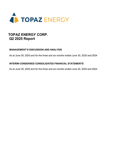 Thumbnail Topaz Energy Quarterly Report 2025-q2
