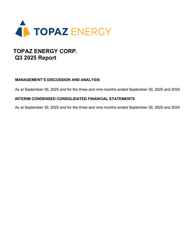 Thumbnail Topaz Energy Quarterly Report 2025-q3