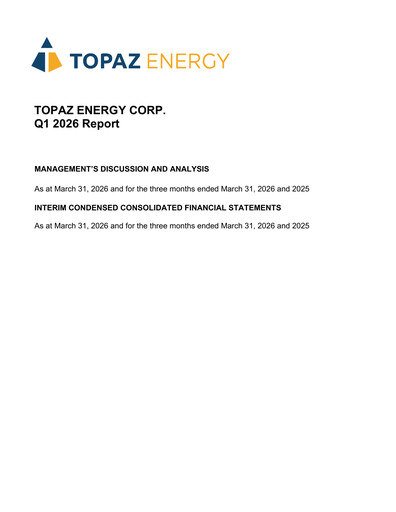 Thumbnail Topaz Energy Quarterly Report 2026-q1