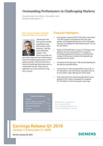 Miniature Siemens Rapport trimestriel 2010-q1