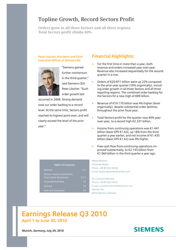 Miniature Siemens Rapport trimestriel 2010-q3