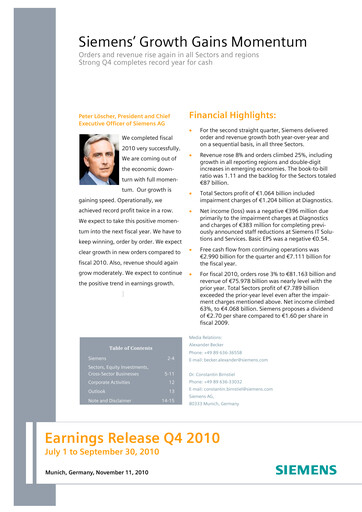 Miniature Siemens Rapport trimestriel 2010-q4
