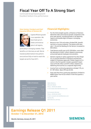 Miniature Siemens Rapport trimestriel 2011-q1