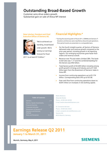 Miniature Siemens Rapport trimestriel 2011-q2