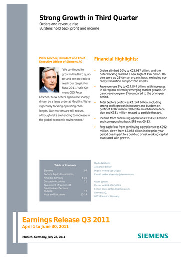 Miniature Siemens Rapport trimestriel 2011-q3