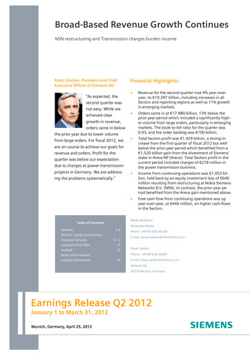 Miniature Siemens Rapport trimestriel 2012-q2