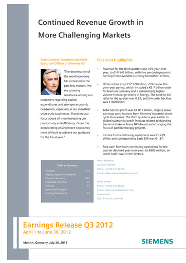 Miniature Siemens Rapport trimestriel 2012-q3