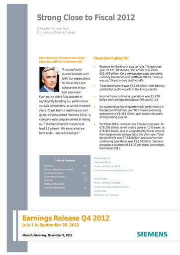 Miniature Siemens Rapport trimestriel 2012-q4