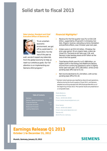Miniature Siemens Rapport trimestriel 2013-q1