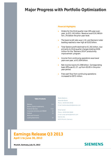 Miniature Siemens Rapport trimestriel 2013-q3