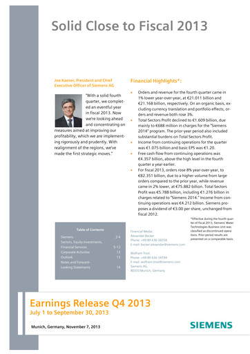 Miniature Siemens Rapport trimestriel 2013-q4
