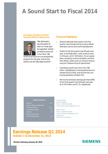 Miniature Siemens Rapport trimestriel 2014-q1