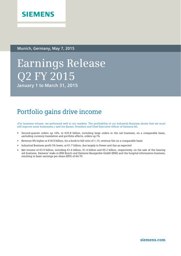 Miniature Siemens Rapport trimestriel 2015-q2