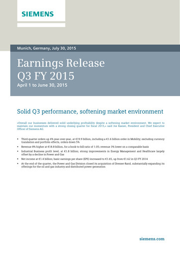 Miniature Siemens Rapport trimestriel 2015-q3